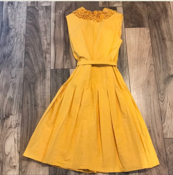 Cache Golden Yellow Ruffle Midi Dress Size 12 • Romantic Vintage-Inspired Style - Picture 2 of 13